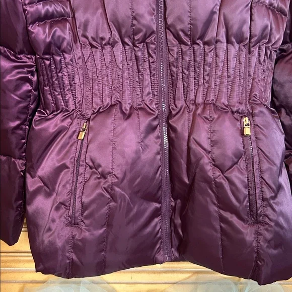 laundry By Shelli Segal Puffer Jacket with Faux Fur Deep Purple & Black - Picture 4 of 13